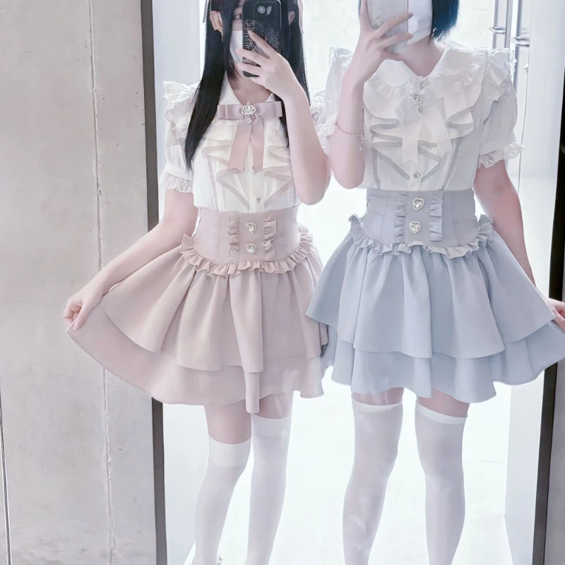 Japanische Süße Lolita Rüschen Plaid Rock Würzige Mädchen Party Kawaii Süße Mini Röcke Y2k Casual A-linie Röcke Frau Chic