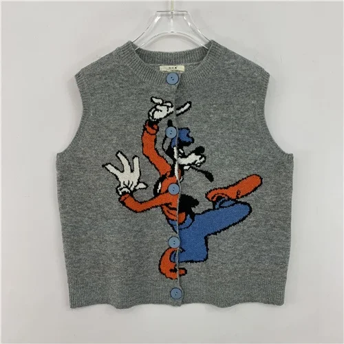 Vintage Oversized Knitted Sweater Vest Floral Color Blo Diamond Pattern Woolen Open Cardigan Women's Sweet Sle Spring Aut...