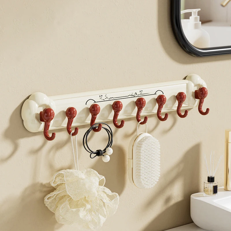 

Black And Red Eight Hook Suction Cup Simple Row Hook Wall Hanging Multi-row Storage Bathroom Strong Punch-free Hook