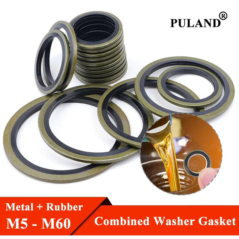 Combined Washer Gasket Carbon Steel and Rubber M5 - M60 Bonded Washer Oil Draain Metal Plug Replaceable Sealing Ring Accessories