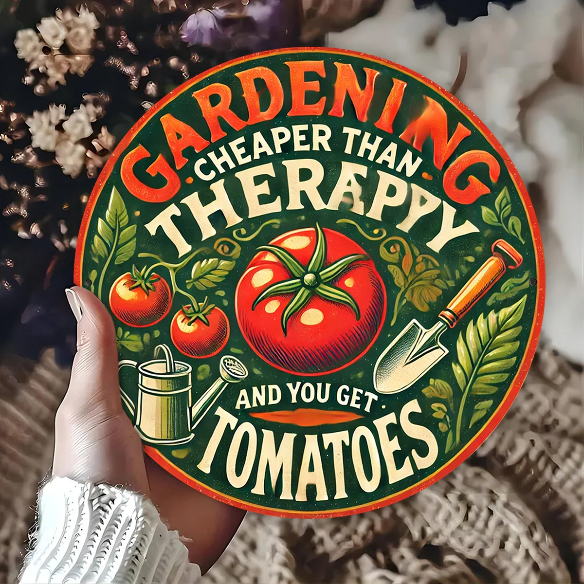 Letrero con cita de jardín de aluminio vintage, "El jardinería es más barato que el consejo y obtienes de tomates", 1 ud.