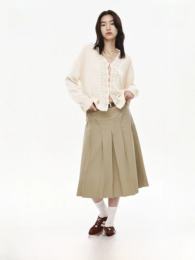 

Женский вязаный кардиган H&M, весна 2026, модный дизайн, вязаная верхняя одежда с пуговицами и кружевной отделкой, смесь полиэстера и шерсти