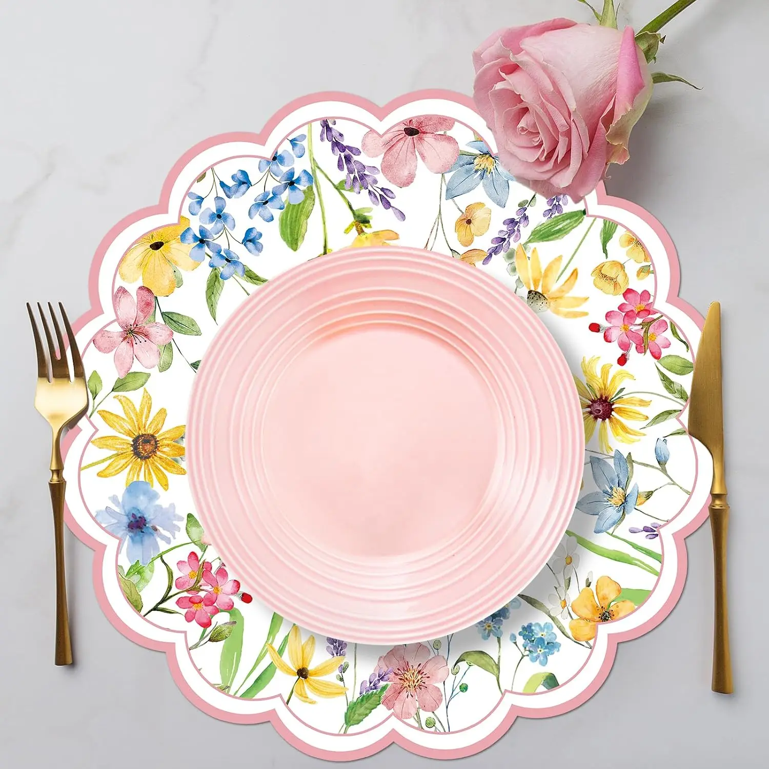 12/24/36pcs wildflower butterfly disposable paper placemat, 13.5 inches, spring and summer, suitable for Mother's Day