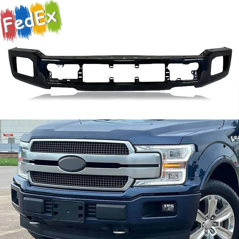 Front Bumper Cover Face Bar For Ford F150 2018-2020 Front Surround Body Kit Front Bumper Valance Panel with Fog Lights Hole