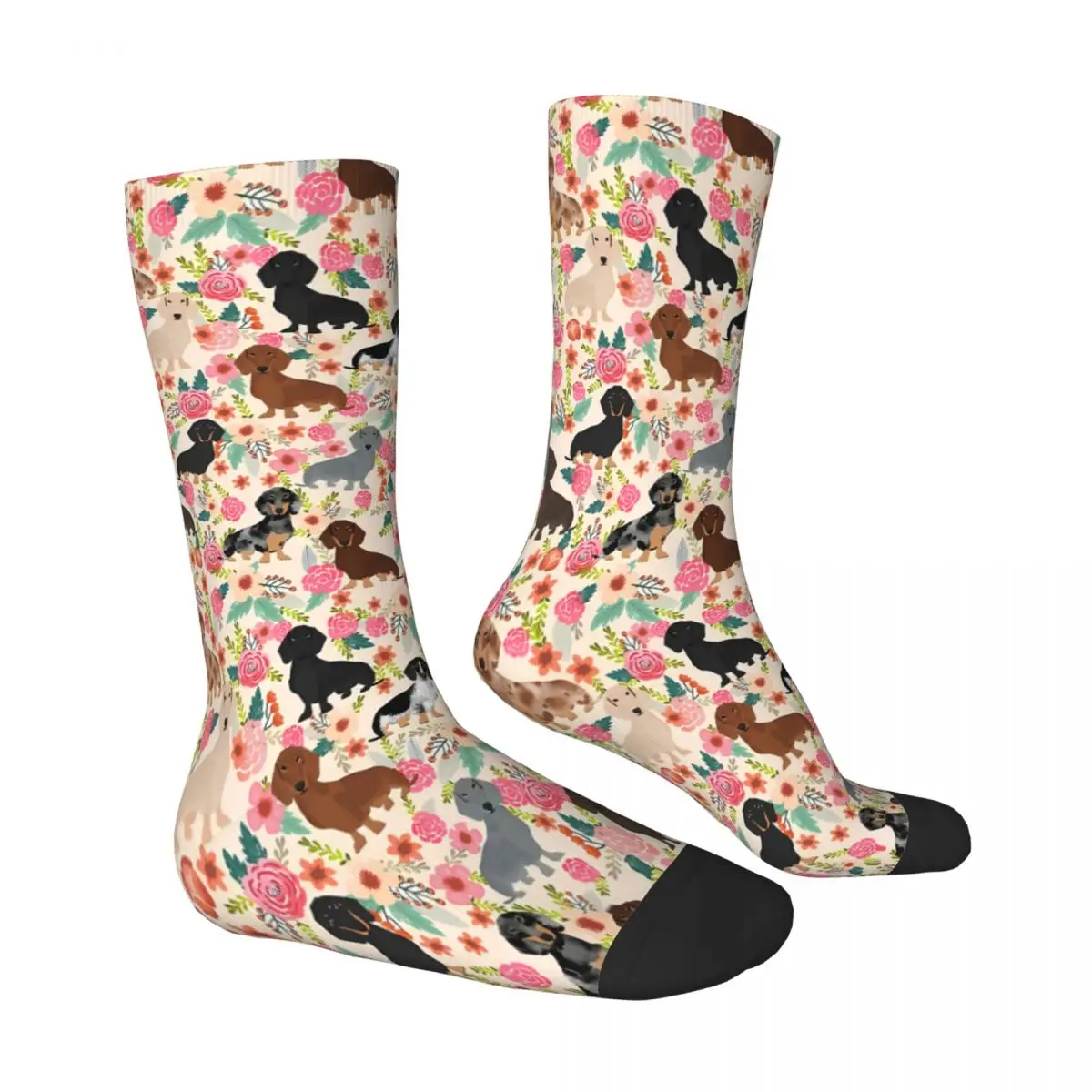 Floral Dog Dachshund Sausage Dog Socks Male Mens Women Autumn Stockings Polyester