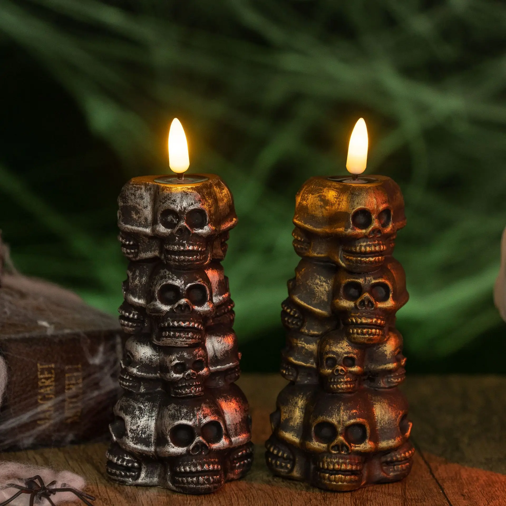 2026 Wholesale Halloween Skull Candle Set - LED Pumpkin Light for Ghost Party, Scary Table Decor Bulk Pack with Flashing Effects