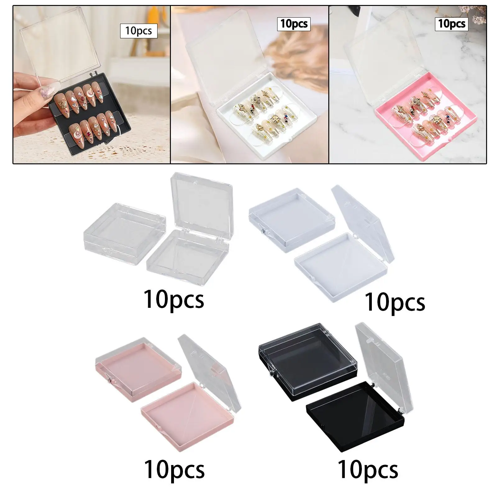 10x Nagelaufbewahrungsbox zum Aufdrücken, Nagelaufbewahrungsbehälter für den Heimgebrauch, Nagelstudio