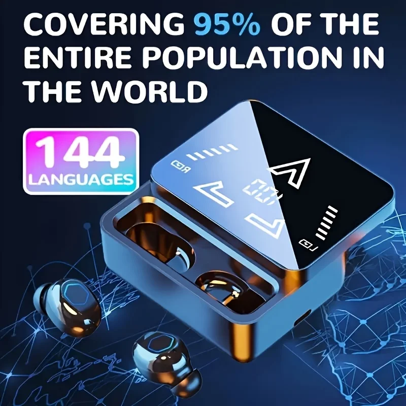 M48Pro Language Translator Earbuds Smart 144 Languages High Accuracy Wireless Bluetooth Two Way Translator Device