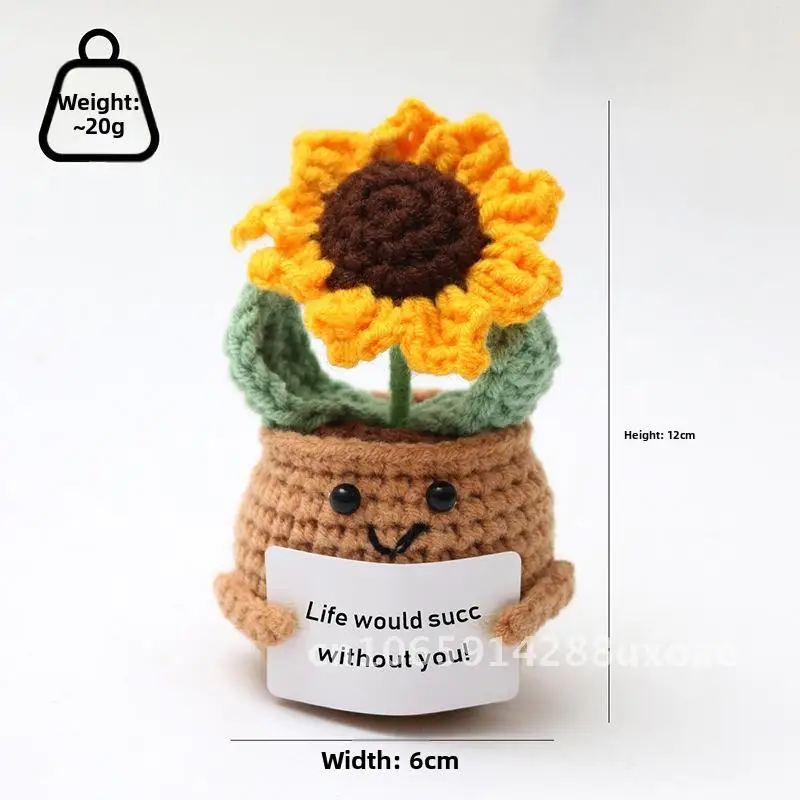 

New Arrival Handmade Wool Crocheted Flower Bee Bow Tie Cucumber Bow Potato Sunflower Potted Plant