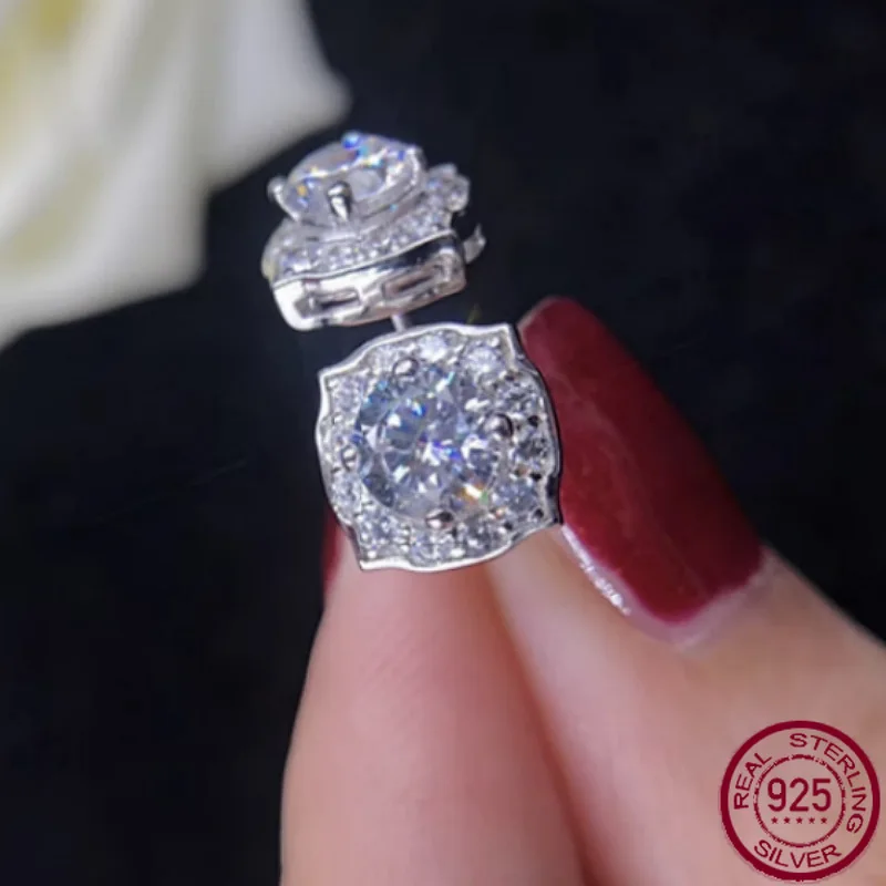 

New D color moissanite GRA earrings, Hari style, fashionable and simple four-claw s925 pure silver earrings, wedding jewelry