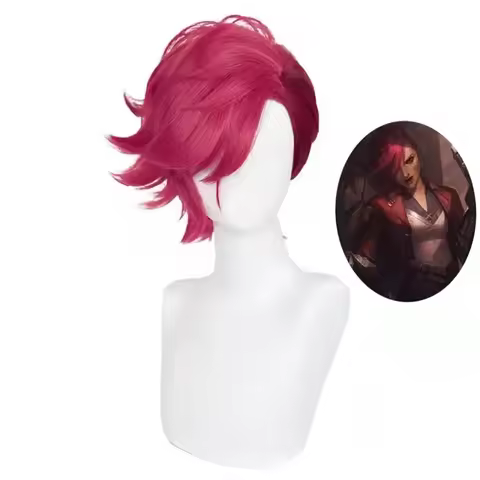 Game LOL Arcane Vi Cosplay Wig High Quality VI Deep Rose 30cm Short Heat Resistant Synthetic Hair Role Play Anime Wigs + Wig Cap