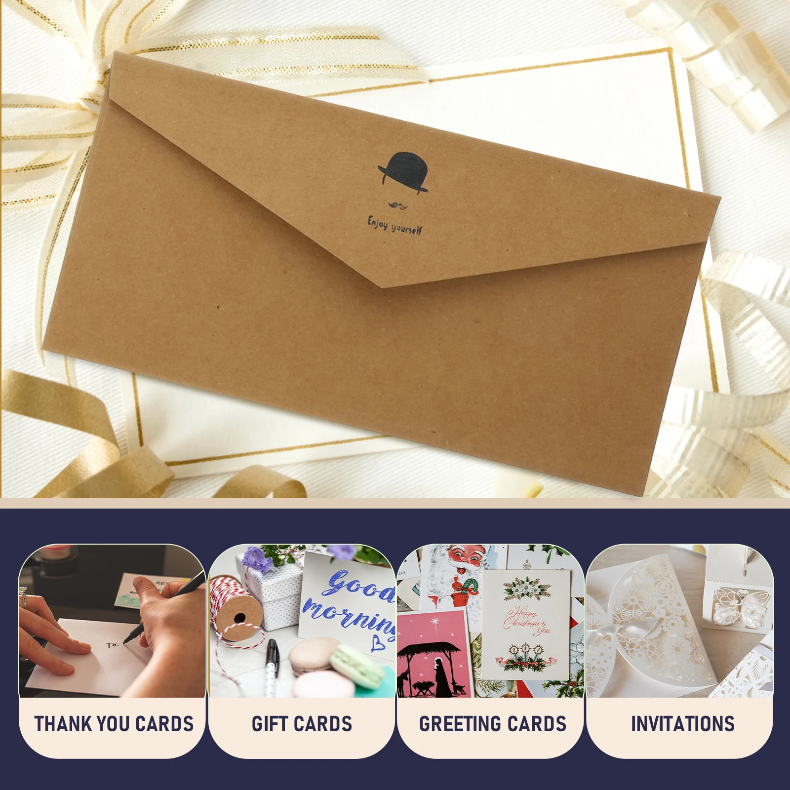 

10 Pcs Colored Gold Foil Envelopes Retro Western Invitation Decorative Blank Kraft Simple Style Party Envelope Blessing Card