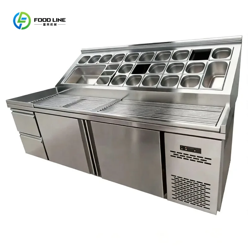 Commercial Pizza Prep Station Fridge with Drawers Large Capacity Stainless Steel Low Noise for Cafe Lab Custom