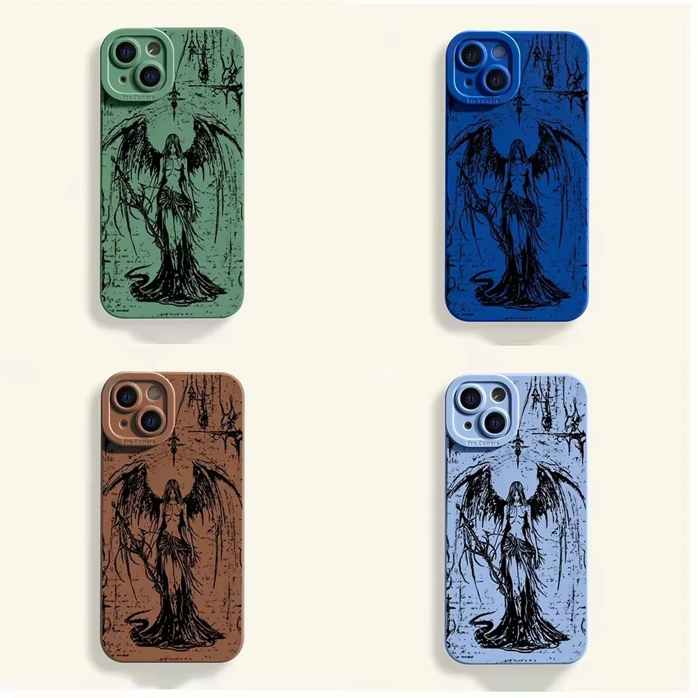 الفاخرة الأسود الملاك الموت شيطان سيليكون قضية الهاتف لسامسونج غالاكسي S25 الترا S24 S23 S22 S21 S20 زائد S24 FE A35 A55 A54 غطاء