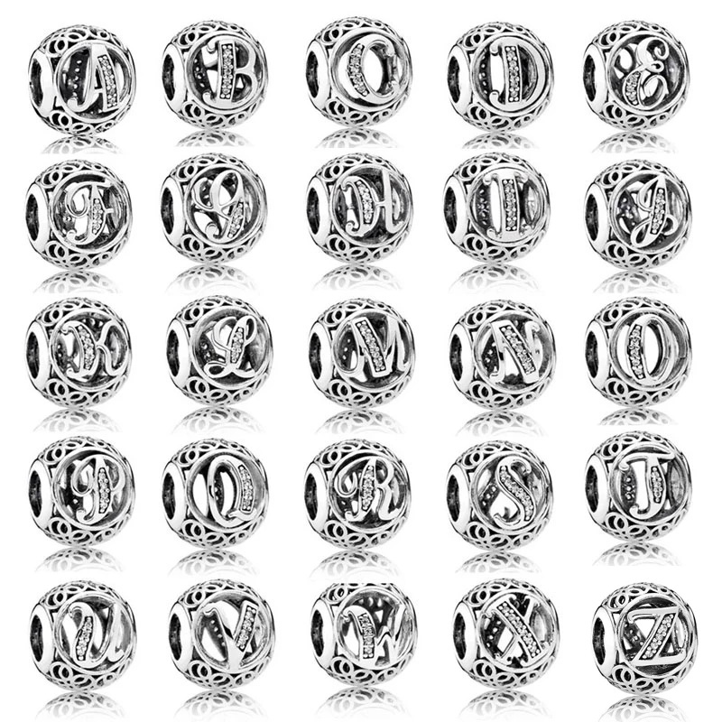 

Новая мода из стерлингового серебра 925 пробы, выдолбленные двадцать шесть букв, серия S D F, подвеска из бисера, подходит для оригинального браслета, ювелирных изделий, подарок