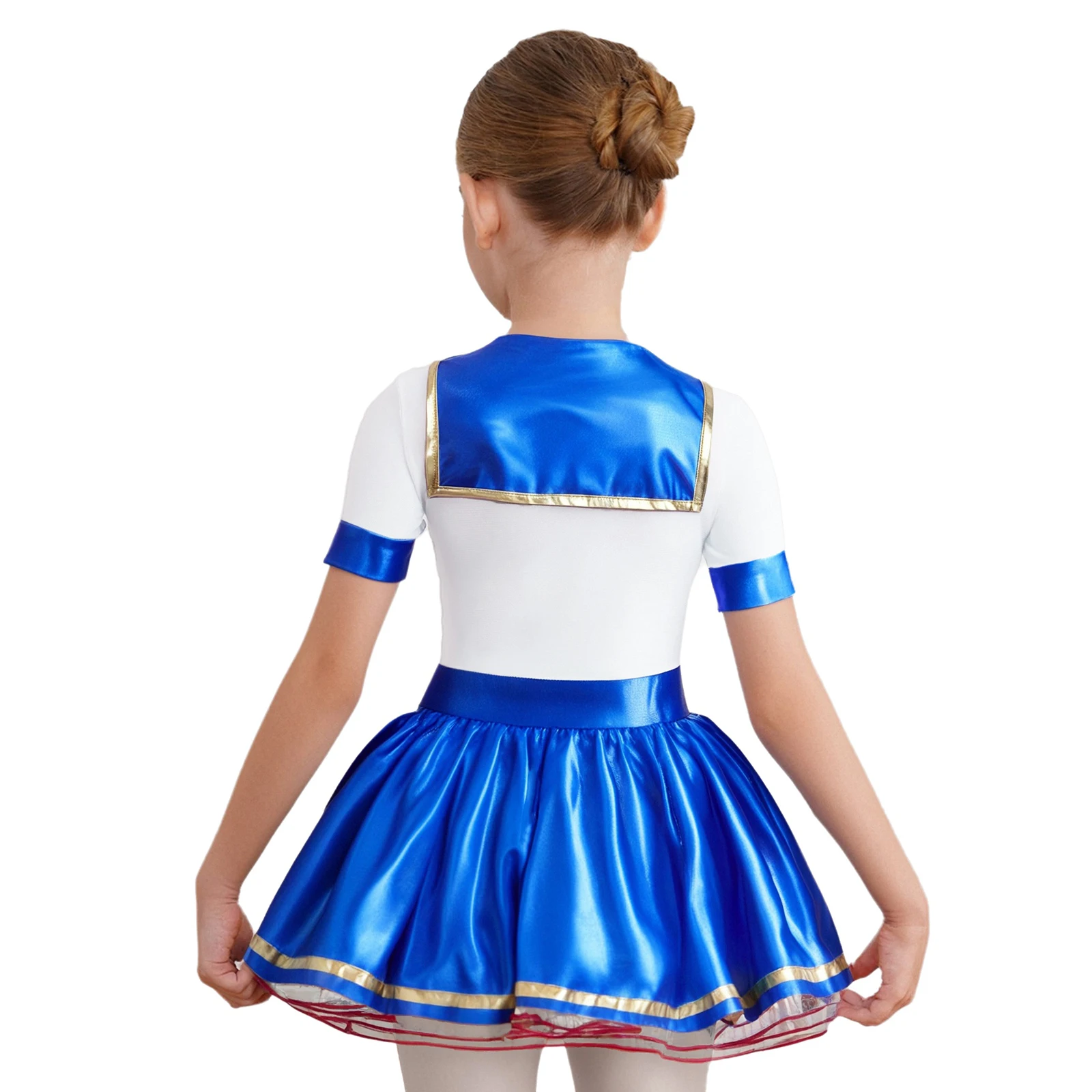 Children Halloween Carnival Anime Sailor Magical Girl Cosplay Performance Dress Short Sleeve Metallic Bow Tie Mesh Leotard Tutu