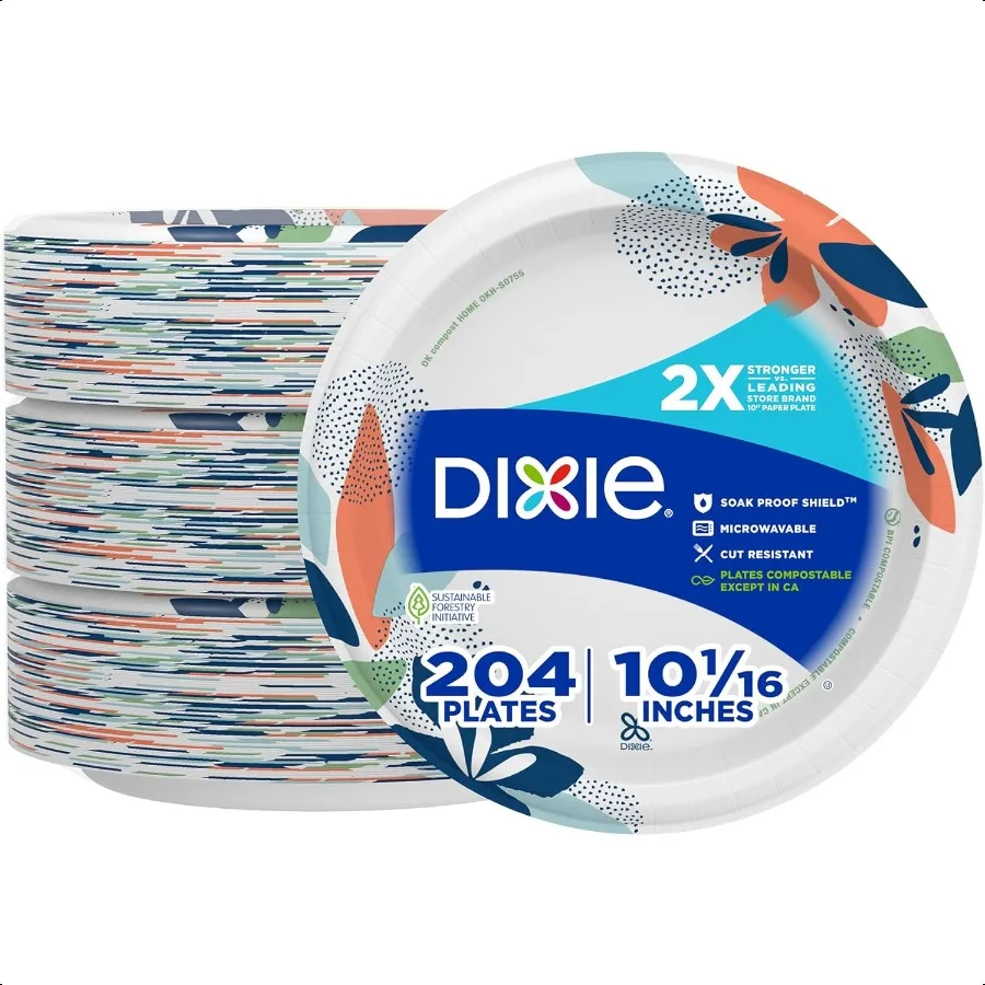 

Large Paper Plates 10 Inch 204 Count 2X Stronger MicrowaveSafe SoakProof Cut Resistant Plates For Everyday Breakfast Lunch Din
