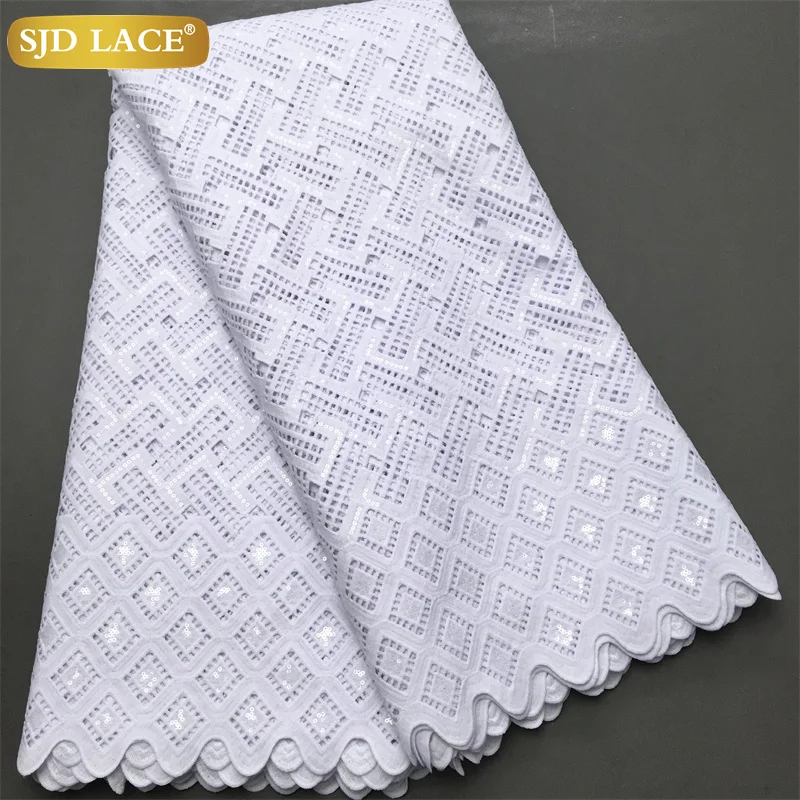 SJD LACE African Sequins Guipure Cord Lace Fabrics 5 Yards 2024 New Nigerian Water Soluble Lace For Women Wedding Dresses A4025