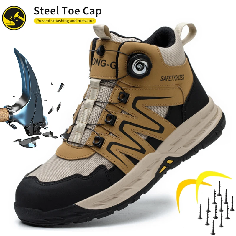 Rotating Button New Safety Shoes Men Anti-smash Anti-puncture Work Shoes Fashion Men Sport Shoes Security Protective Boots