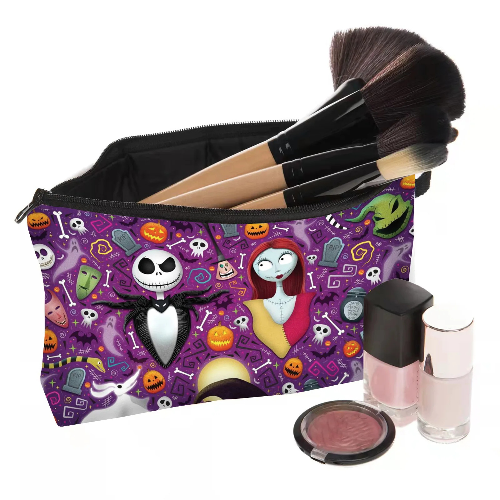 Halloween Makeup Bag Women Large Capacity Travel Toiletry Organizer Portable Cute Cartoon Anime Printed Cosmetic Zipper Pouches