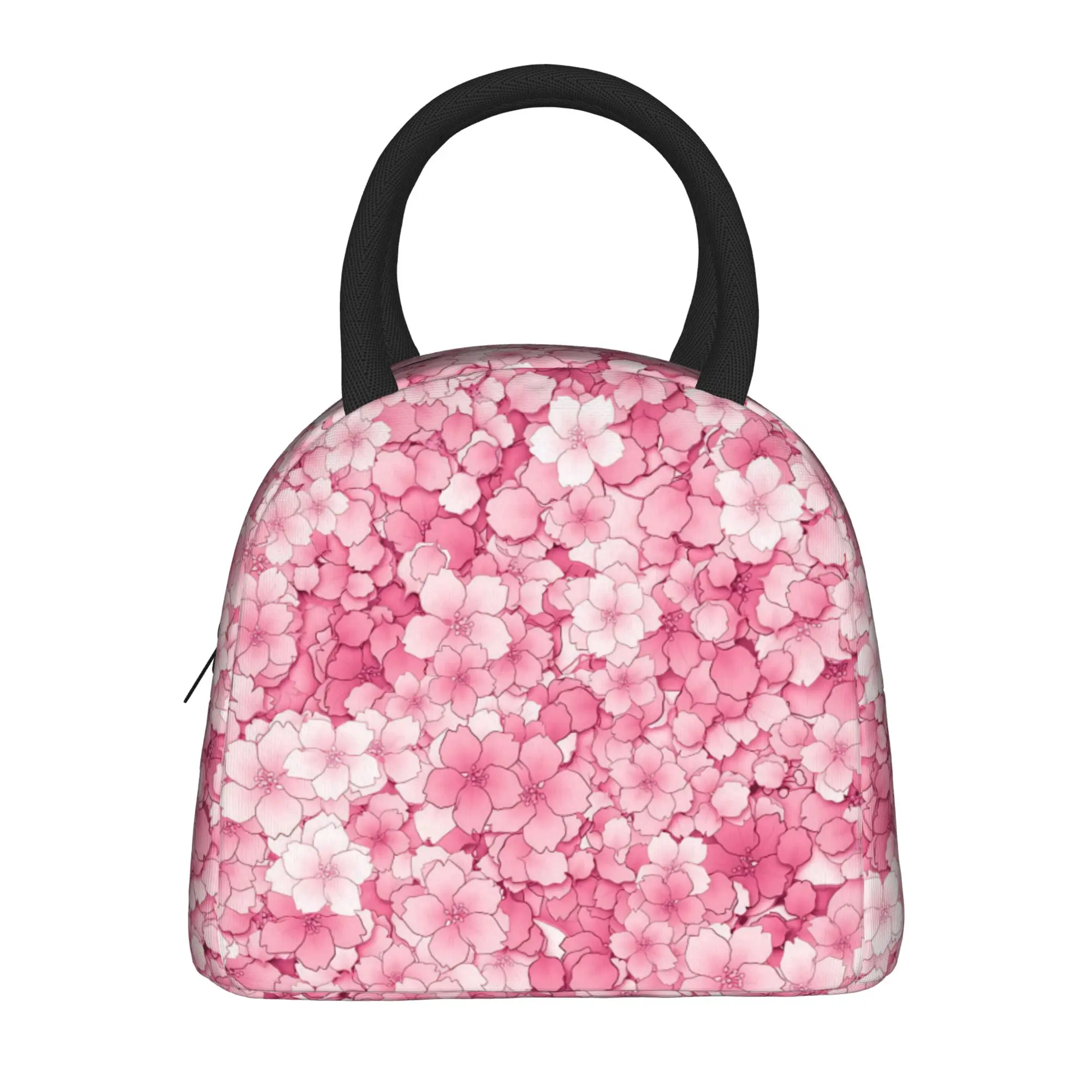 Falling Sakura Cherry Blossom Lunch Bag Travel Lunch Box For Child Kawaii Graphic Design Thermal Tote Handbags Oxford Cooler Bag