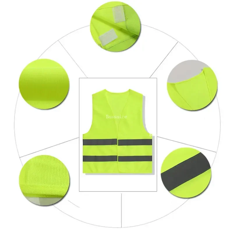 Fluorescent Green Reflective Vest Sleeveless Tops Traffic Running Safety Reflector with Reflective Stripe