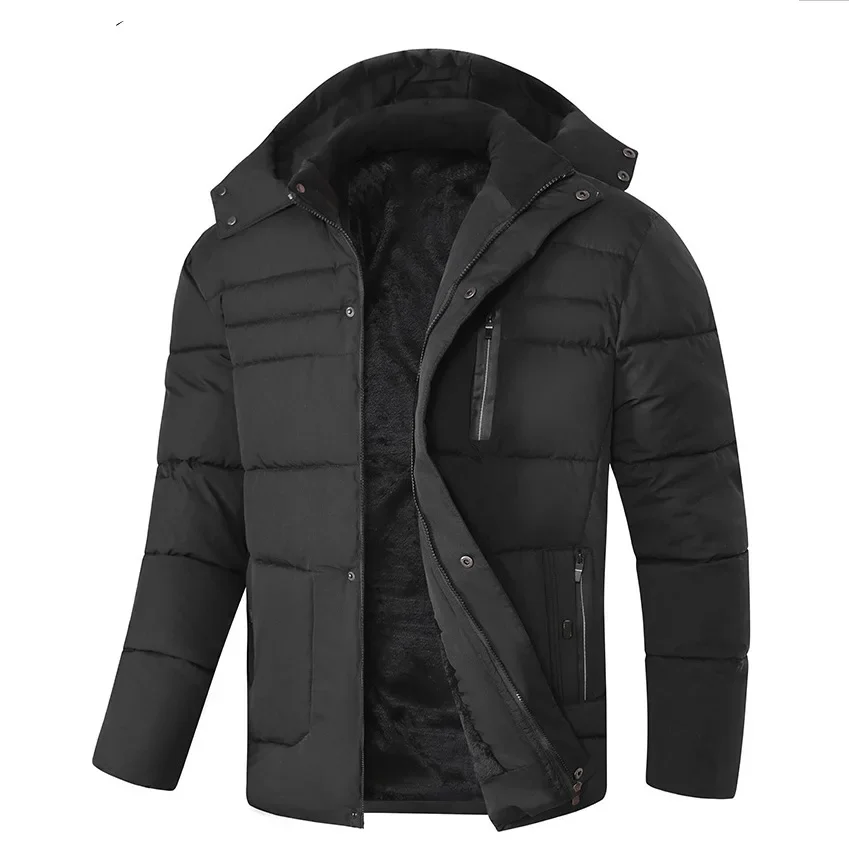 الرجال سترة الشتاء رشاقته الصوف الباردة واقية الوقوف طوق الذكور أسفل معطف طويل الأكمام جيب انفصال مقنعين رجل ملابس خارجية #4