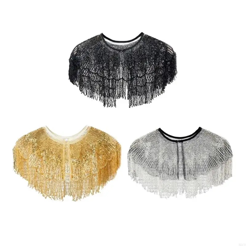 

M6CD Блестящий шарф из струящегося полиэстера с вышивкой и запахом для официального мероприятия