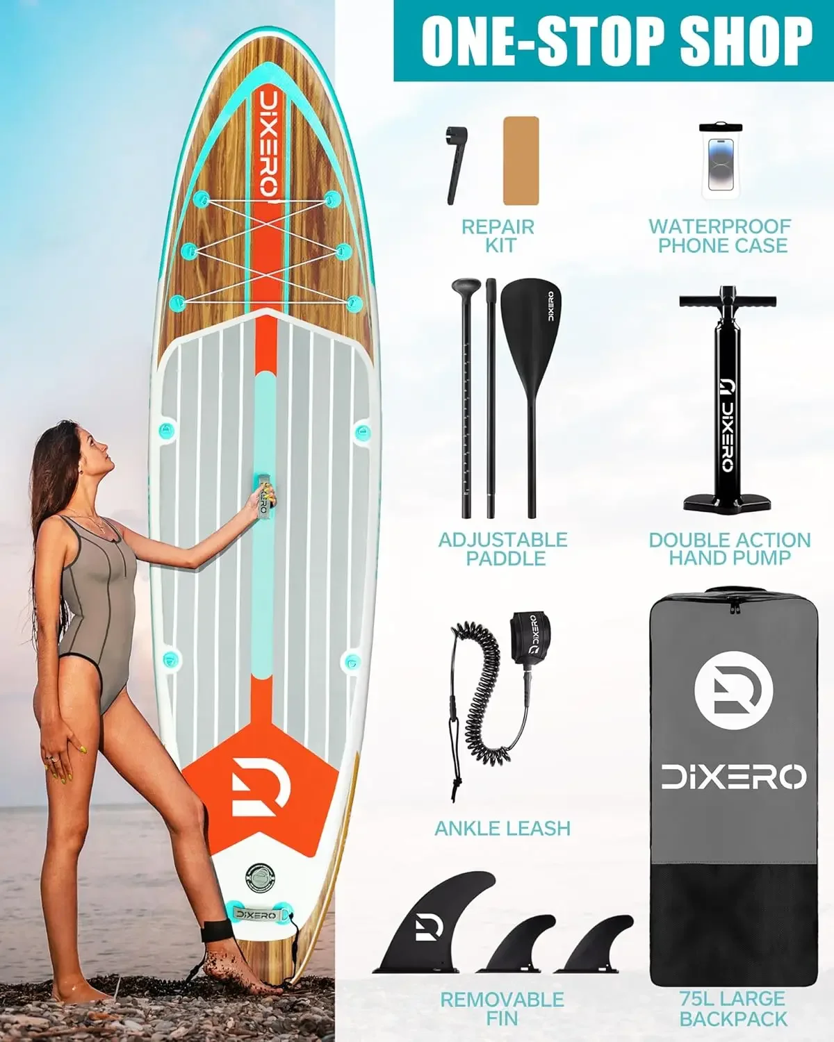 Stand Up Paddle Board 11' * 33", Placas de remo extra largas para adultos, SUP com acessórios premium, remo ajustável, bomba manual,