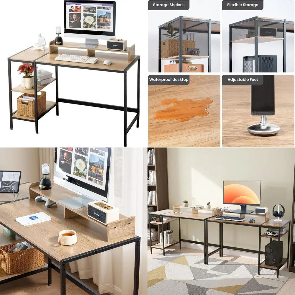 

Компьютерный стол из натурального дерева 47 Natural Wood с местом для хранения, для игр, небольших помещений и современных домашних офисов
