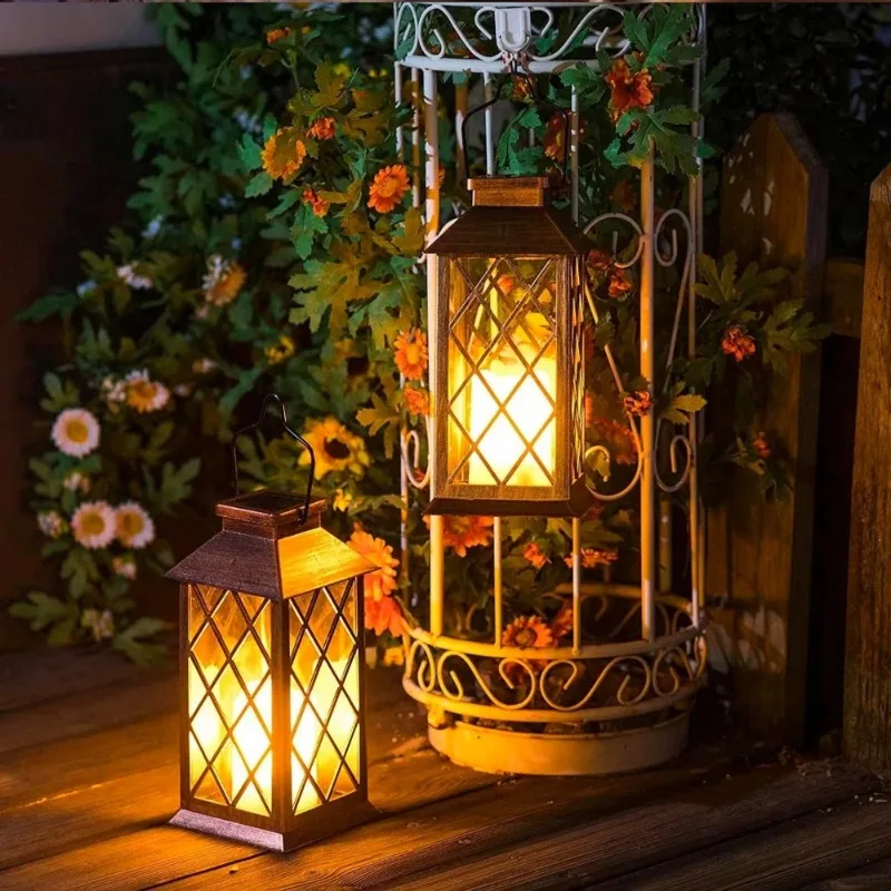 Solar Powered Hanging Lantern, Vintage Flickering Flame Candle Light, IP65 Waterproof for Garden Patio Yard Decor