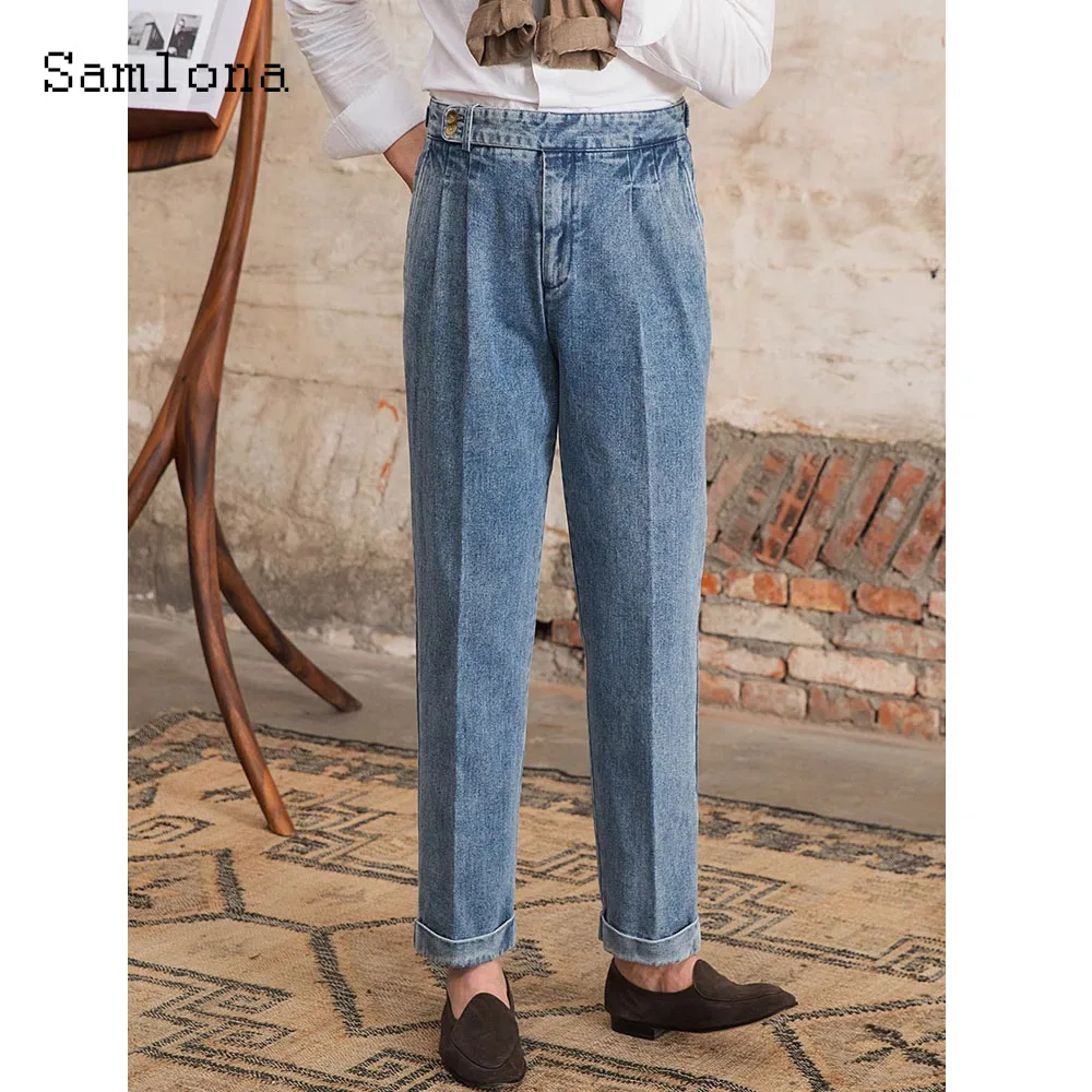 

2025 American Europe Style Fashion Straight Jeans Demin Pants Men's Ankle-Length Trousers Men Casual Street Demin Suit Pants New