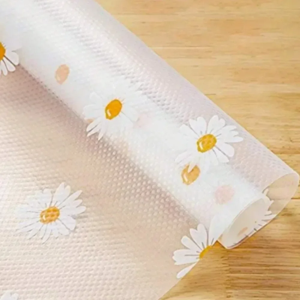 1 Roll  EVA Waterproof Fridge Pad Cupboard Mat Daisy Shelf Liner For Kitchen Cabinets Easy Placemats Non-Adhesive Drawer Liner