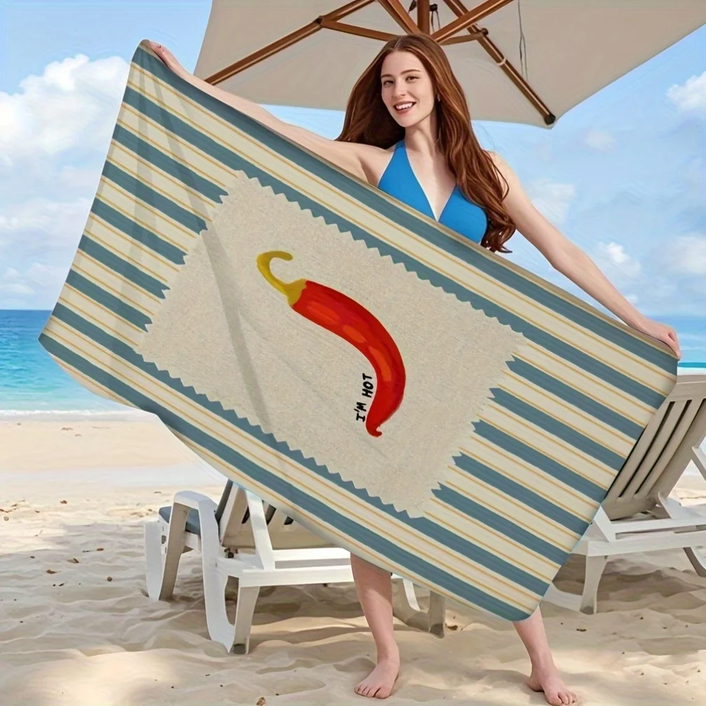 1pc Retro Chili Pepper Beach Towel - Soft, Ultra-Fine Fiber, Quick-Dry Bath Mat with 