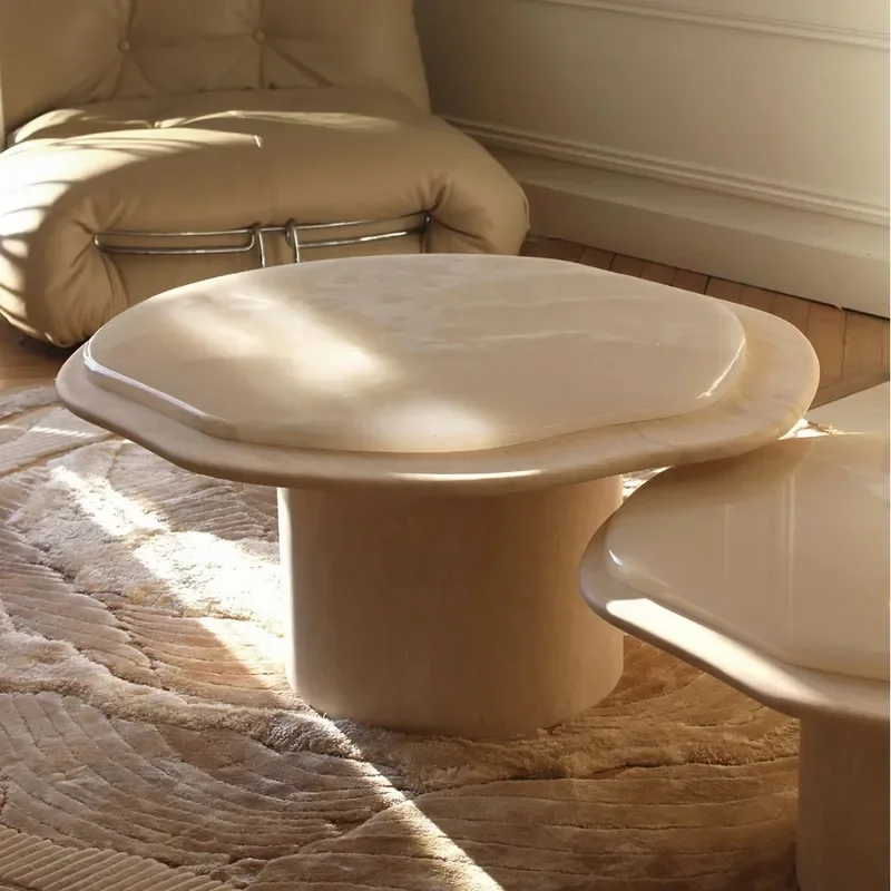 Natural Marble Nesting Coffee Table Set Round Cloud Shape Short Side Tables Modern Living Room Furniture Light Luxury Decor