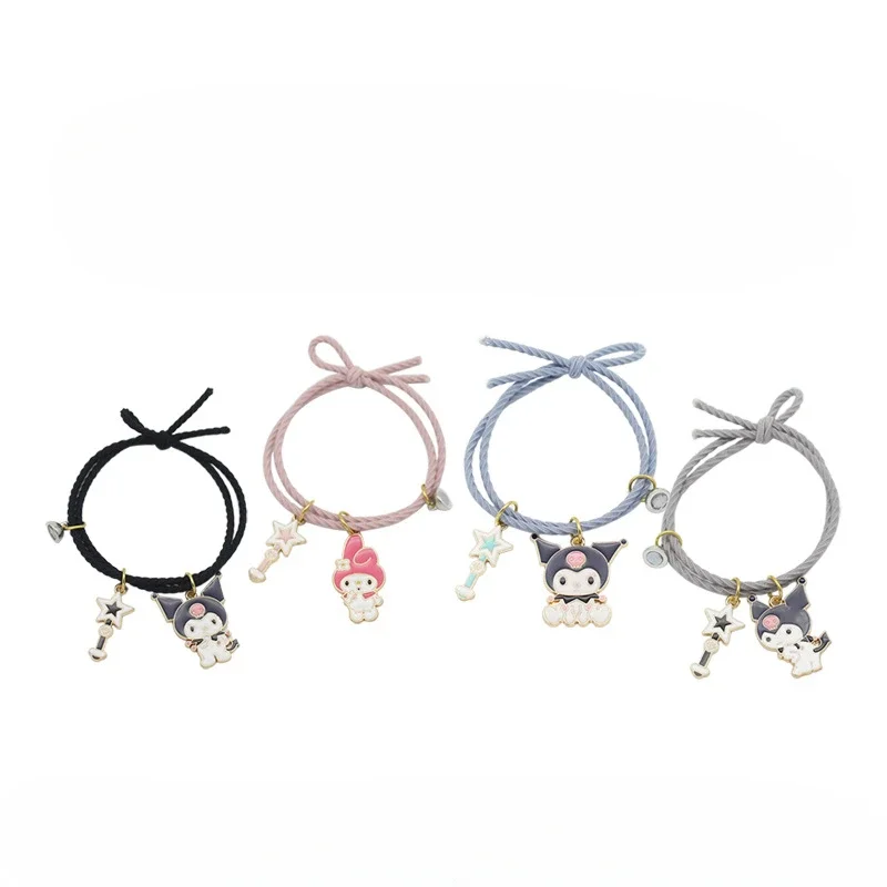 1 Pair Sanrio Accessories Bracelet Kuromi Melody Magnetic Small Rubber Band Couple Girlfriend Cartoon Aluminum Alloy Girl Gift