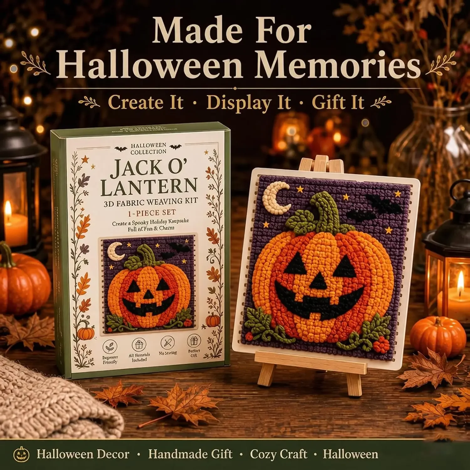 Halloween Fabric Weaving Kit, DIY Spooky Halloween Decoration Weaving Craft Kit, No Sewing Fabric Art for Adults