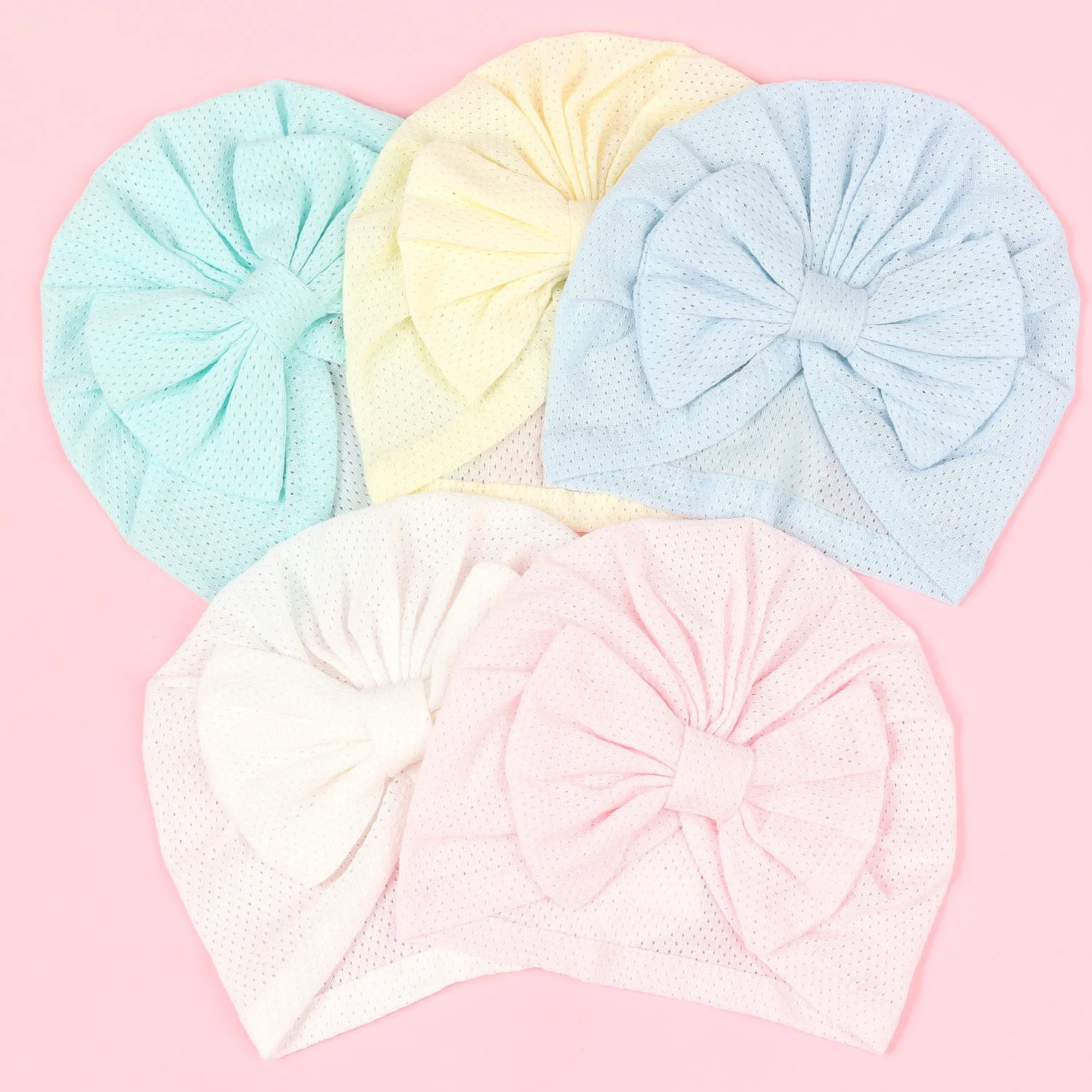 Summer Breathable Baby Turban Cap Big Bow Infant Indian Hat Cotton Newborn Elastic Headscarf Solid Color Kids Hair Accessories