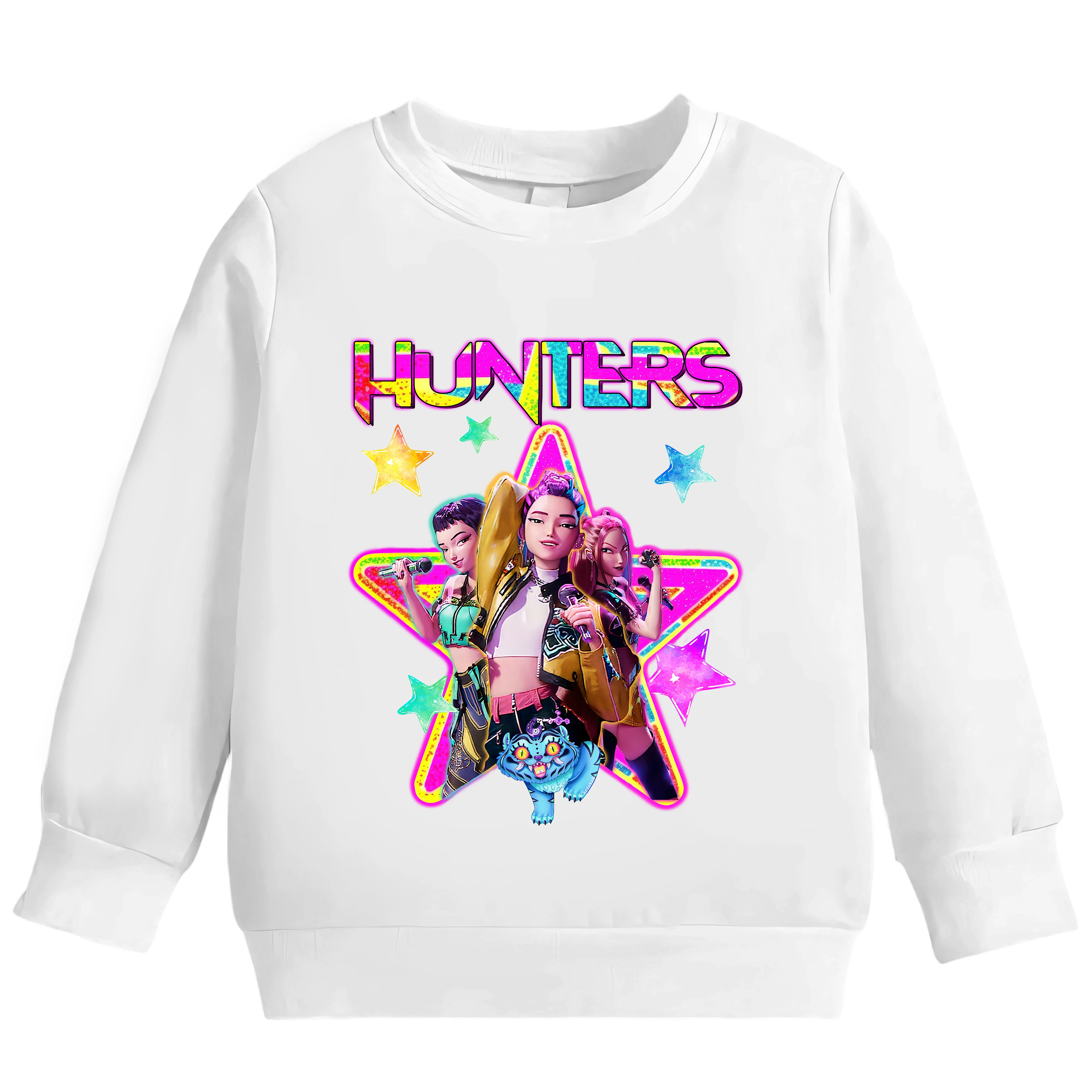 سويت شيرت للأطفال من مجموعة الرسوم المتحركة النابضة بالحياة مع طباعة عضو ملونة على طراز المسرح ورقبة دائرية يجب اقتناؤها للنزهات غير الرسمية