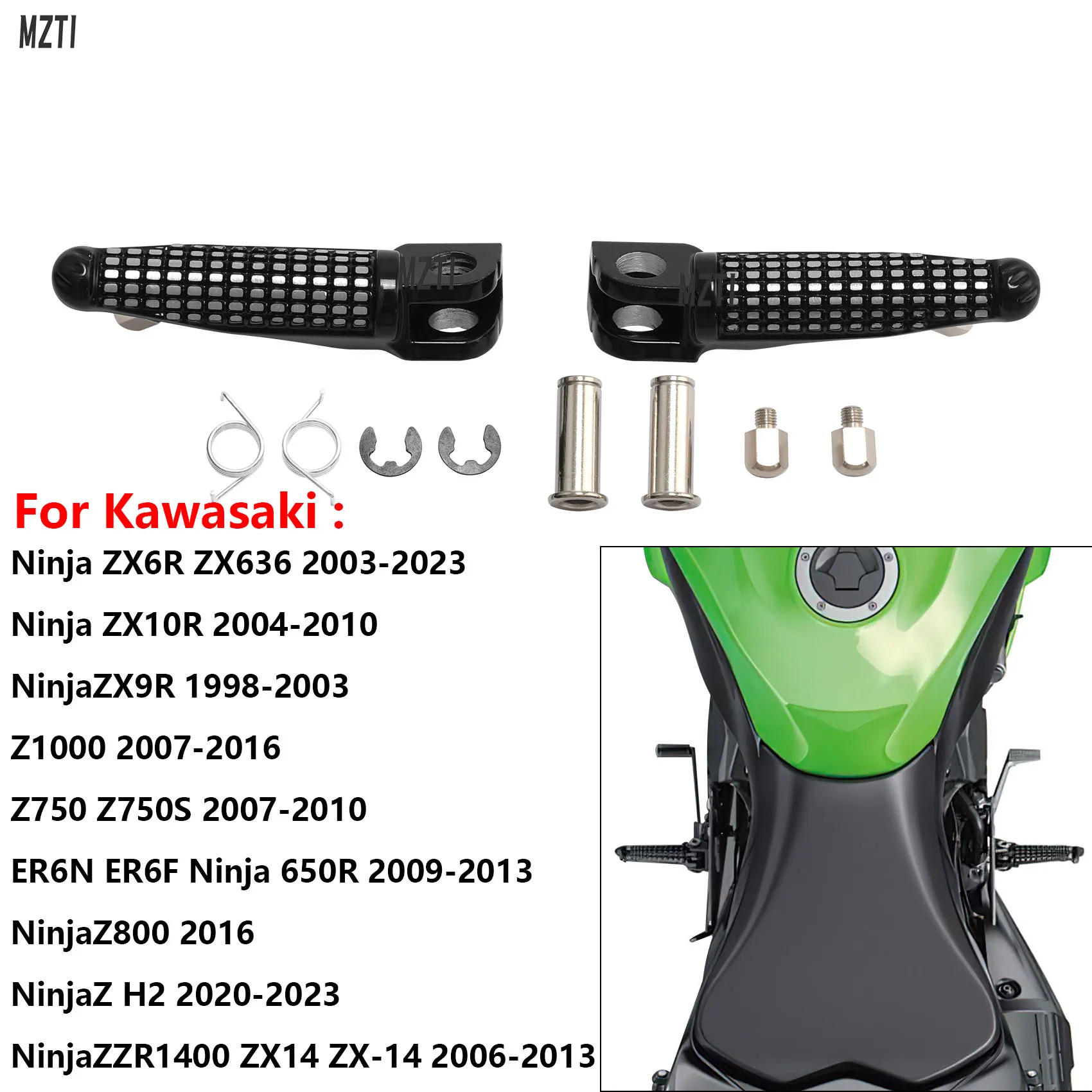 

Motorcycle Foot Rests Pedal Front Footrest For Kawasaki Ninja ZX9R 1998-2003 ZX10R 2004-2010 ZX6R ZX636 2003-2023 Z750 Z H2