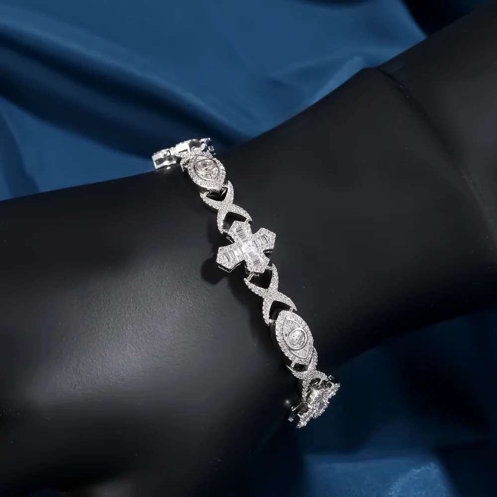 

Кубинская цепочка с перекрестными глазами, браслет в стиле хип-хоп Iced Out BaguetteCZ, модный браслет с кубическим цирконием, вечерние ювелирные изделия, подарок для мужчин