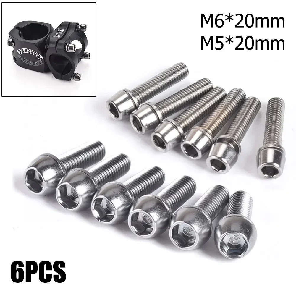 6pcs/set Bicycle Handlebar Screws Titanium-plated Colorful Stainless Steel Screws M5/M6*20MM Stem Riser Screw In Bolts