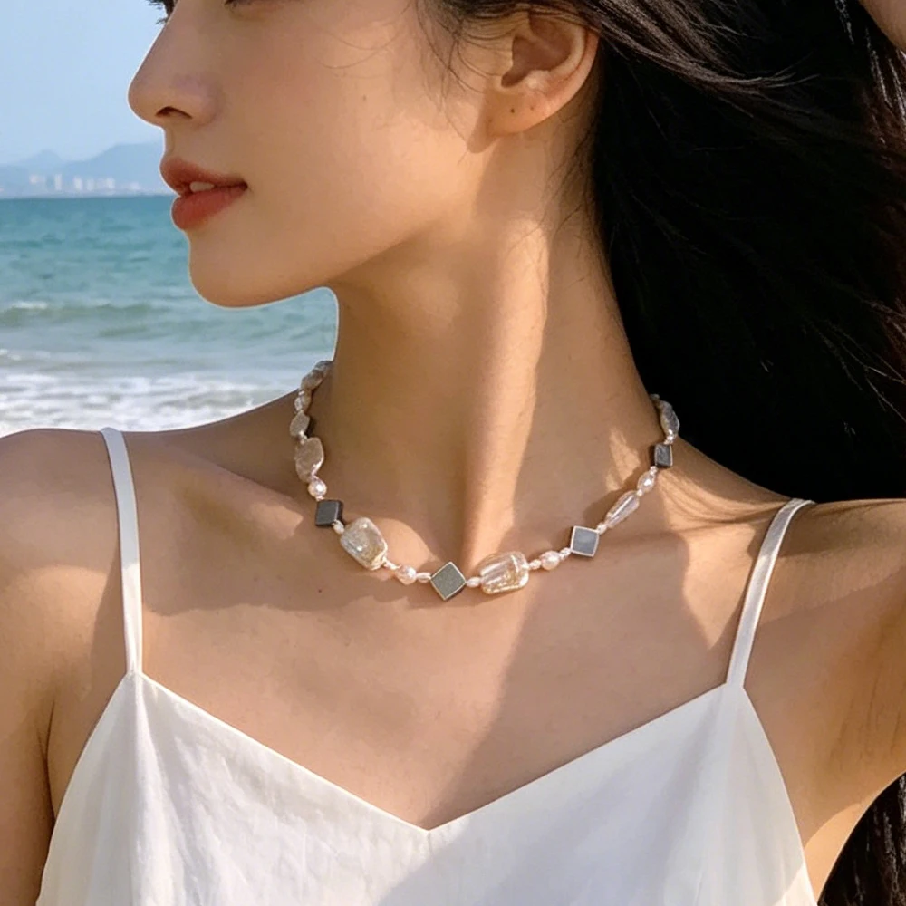 

Original Baroque Pearl Shell Necklace Luxury Niche Design Neck Chain Elegant Versatile Collar for Women Fashion Jewelry Choker