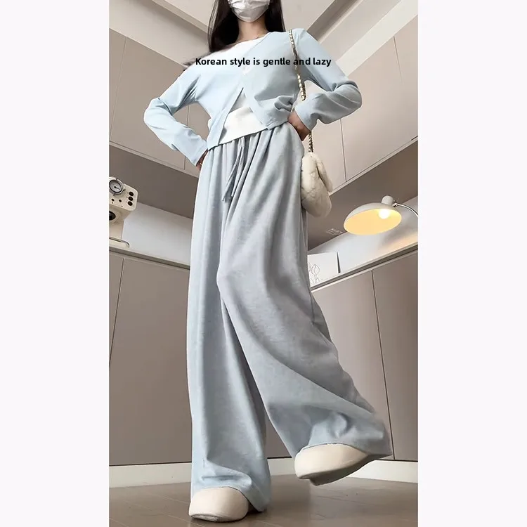 Korean Sle Soft Knitted Rice Noodle Pants Women's High Waist Casual Slim Straight Leg Trousers Autumn Winter New Arrival