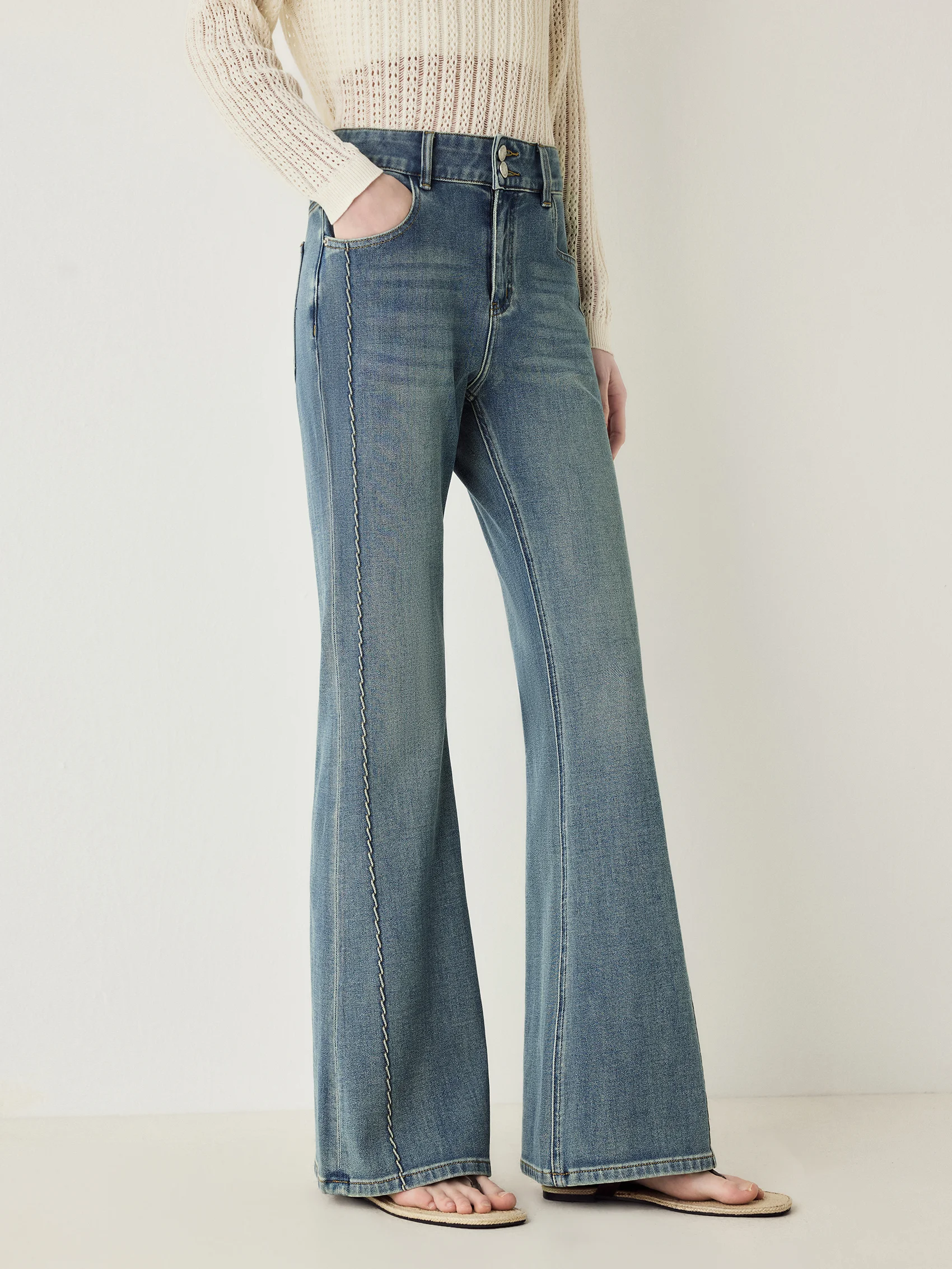 

Retro Flared Elastic Supermodel Jeans Sofa Design Casual Women's Pants Long Trousers Cotton Blend Stretch Denim Ladies Jeans