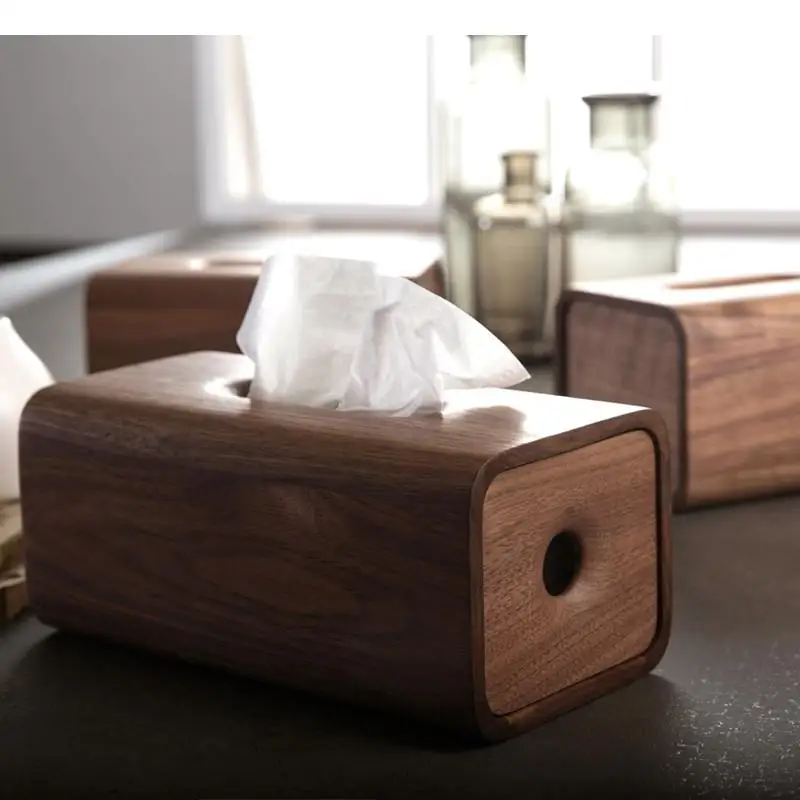 

Japanese-style Black Walnut White Oak Tissue Box Solid Wood Rectangular Tissue Storage Box Home Desktop Paper Towel Holder