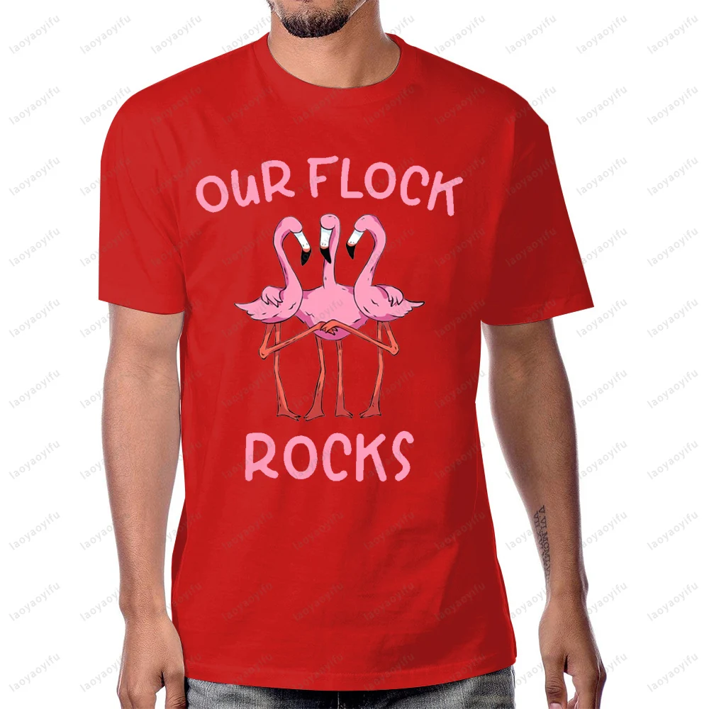 

Our Flock Rocks Flamingo Matching Family Vacation Group T-Shirt Casual Fashion Loose Summer Short Sleeve Streetwear Man Tshirt