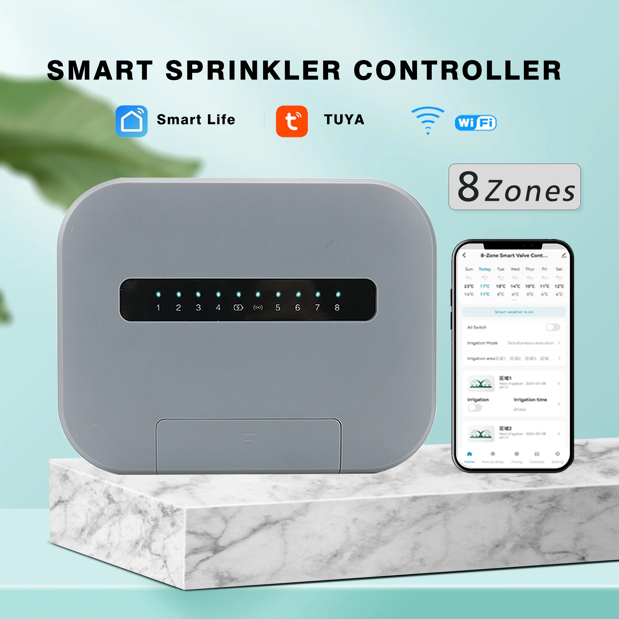 6/8 مناطق WiFi TUYA نظام الري الداخلي الذكي للرش جهاز التحكم عن بعد عن طريق الهاتف يعمل مع Smartlife