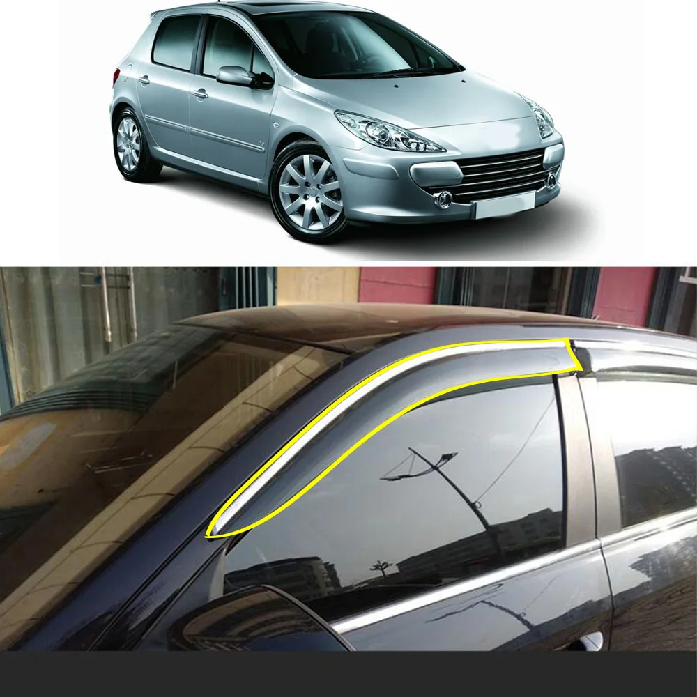 Car Sticker Plastic Window Glass Wind Visor Rain/Sun Guard Vent For Peugeot 307 Hatchback 2004-2005 2006 2007-2010 2011-2013
