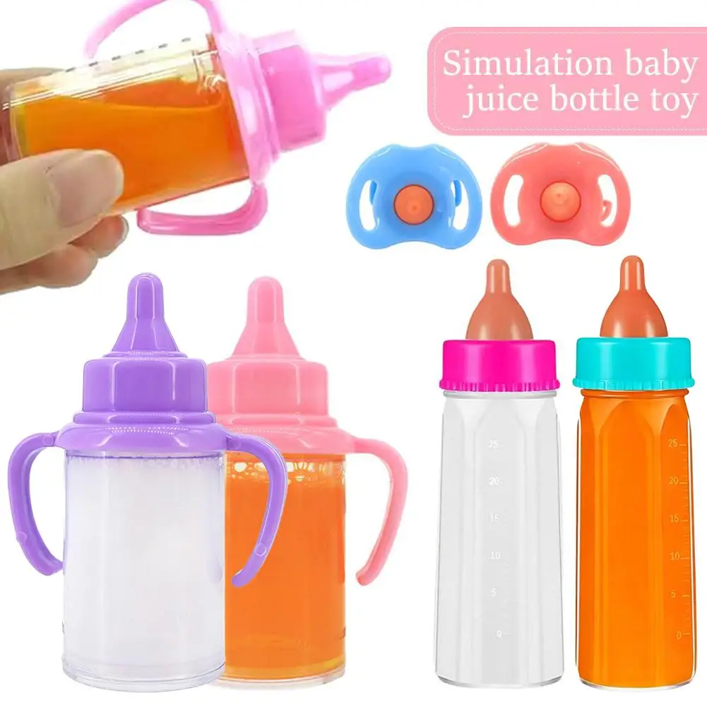 Plastic Nipple Bottle Magic Doll Milk Juice Bottles with Pacifier Bibs fit Newborn Dolls Dollhouse Toys Dolls Accessories
